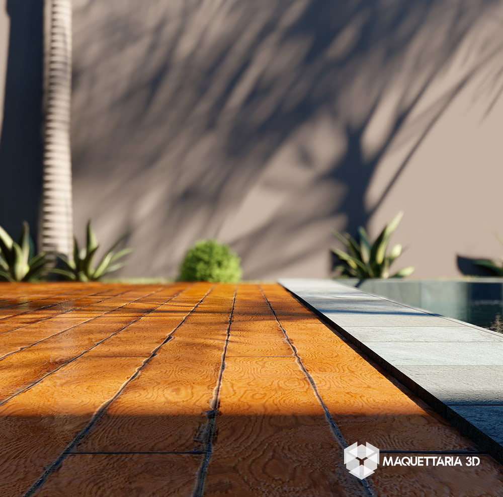 Textura Natural Deck de Madeira aplicada envolta de piscina