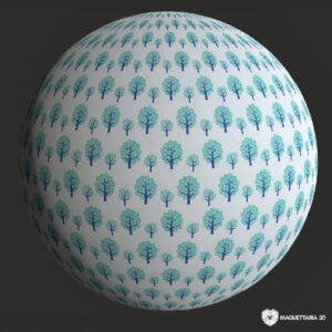 Papel de Parede naiif vintage decorated tree blue