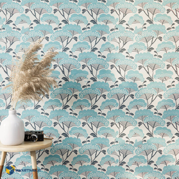Papel de Parede naiif vintage decorated blue - Imagem 2