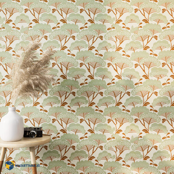 Papel de Parede naiif vintage decorated green - Imagem 2