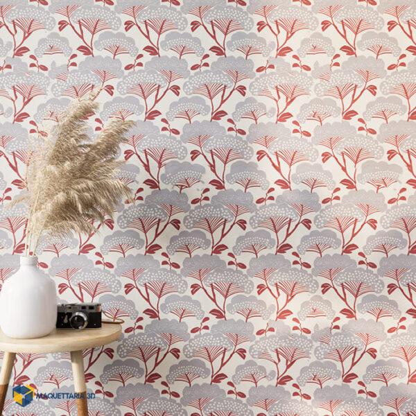 Papel de Parede naiif vintage decorated red - Imagem 2