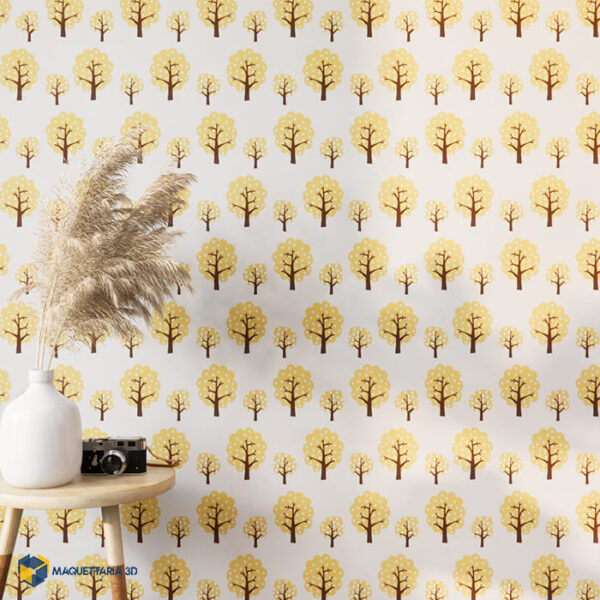 Papel de Parede naiif vintage decorated tree yellow - Imagem 2