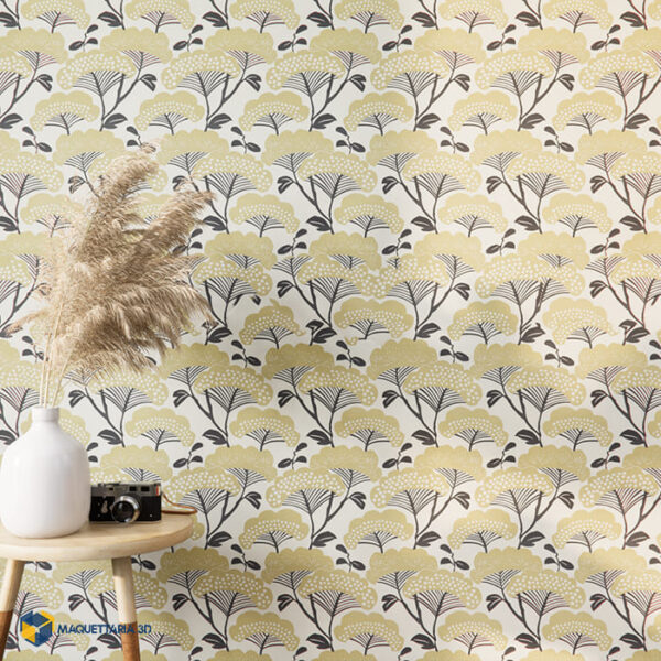Papel de Parede naiif vintage decorated yellow - Imagem 2